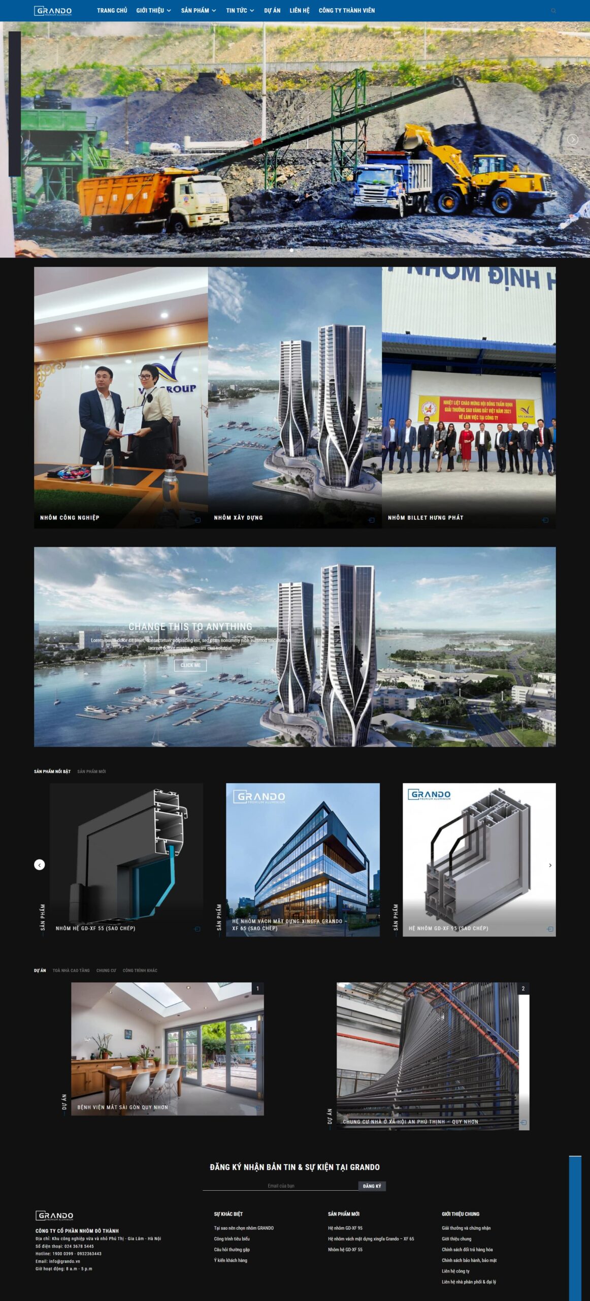 Mẫu website nhôm kinh Grando