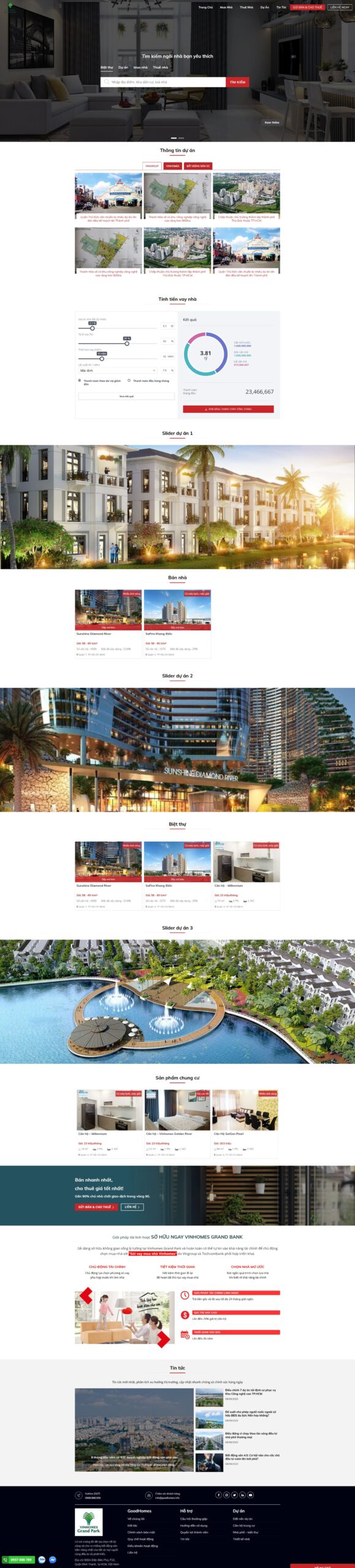 Mẫu website bất động sản vinhomes