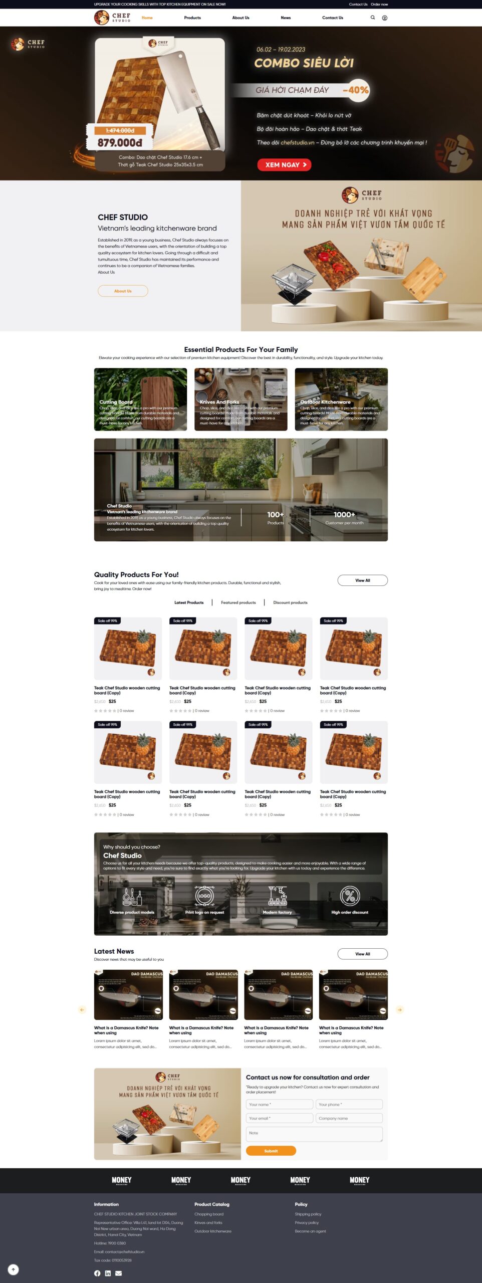 Mẫu website dụng cụ bếp Chef