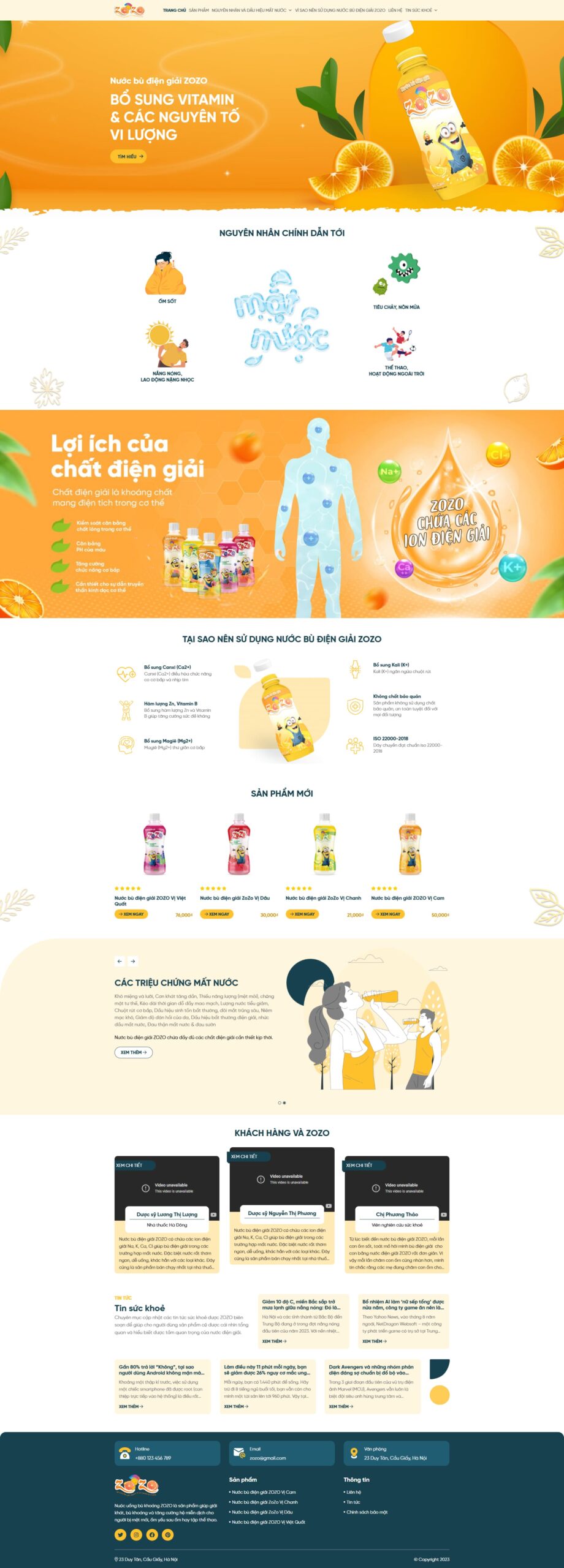 Mẫu website nước điện giải Zozo