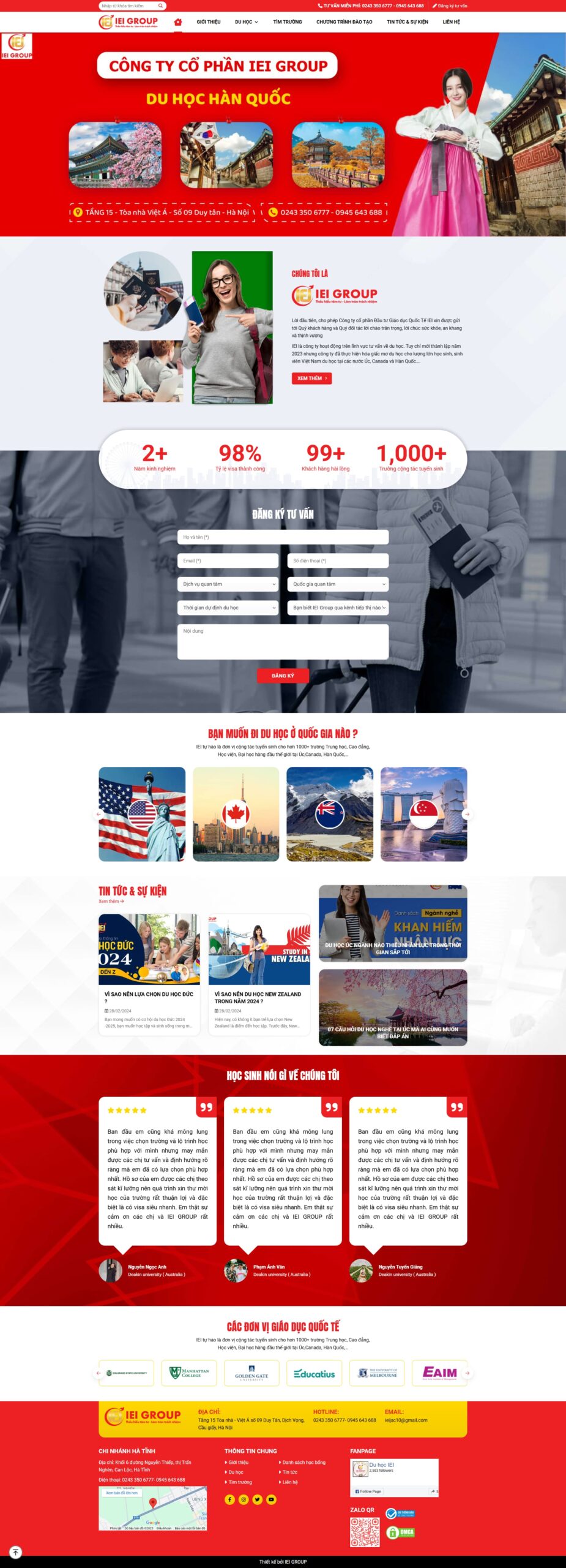 Mẫu website du học sinh duhociei