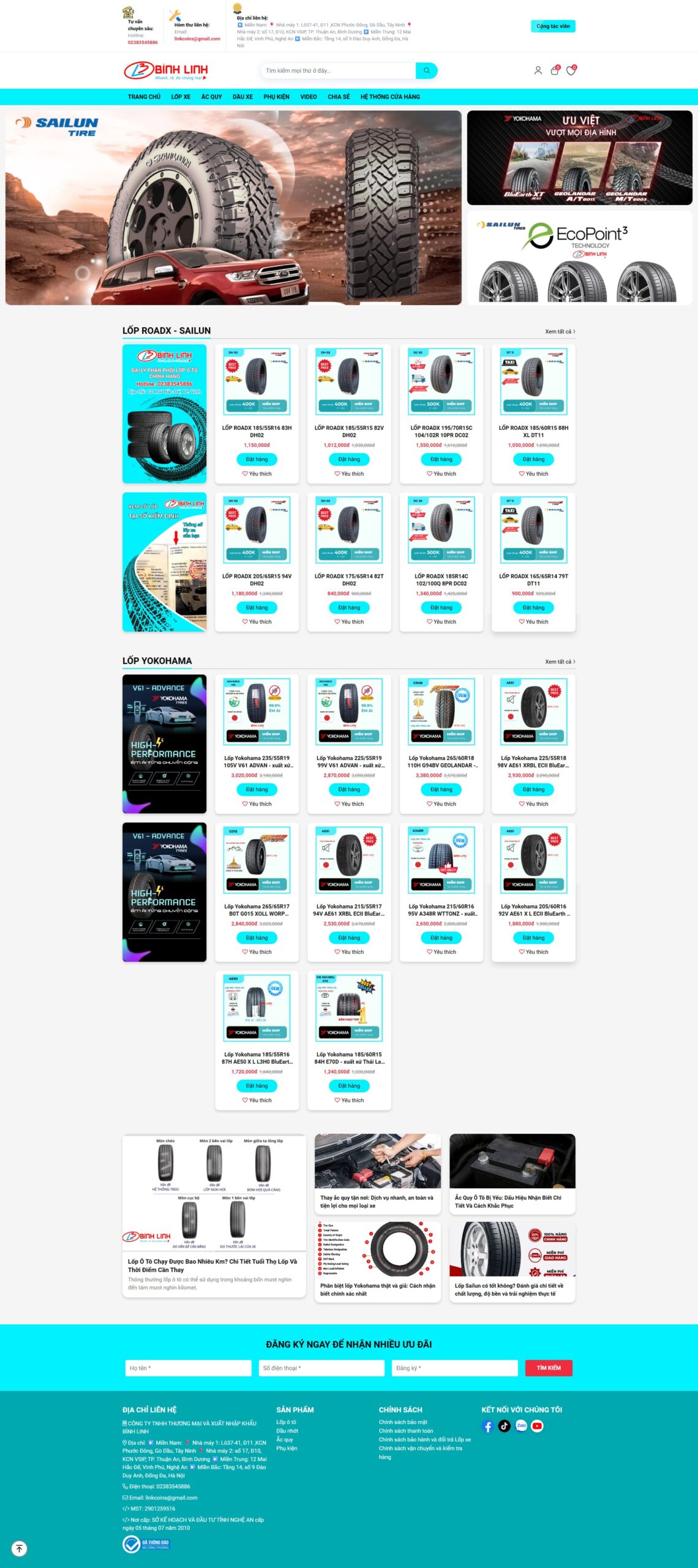 Dự án website lốp bình linh