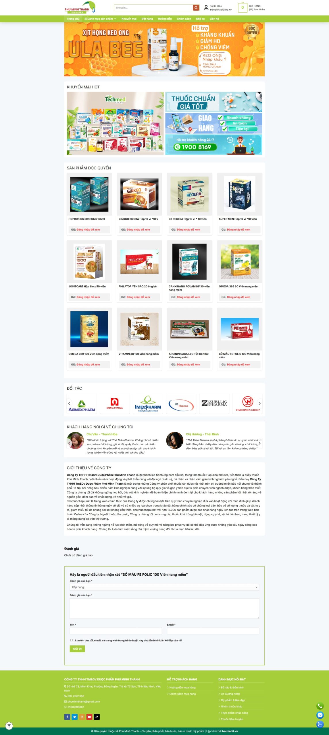 Mẫu website dược phẩm Phú Minh Thanh